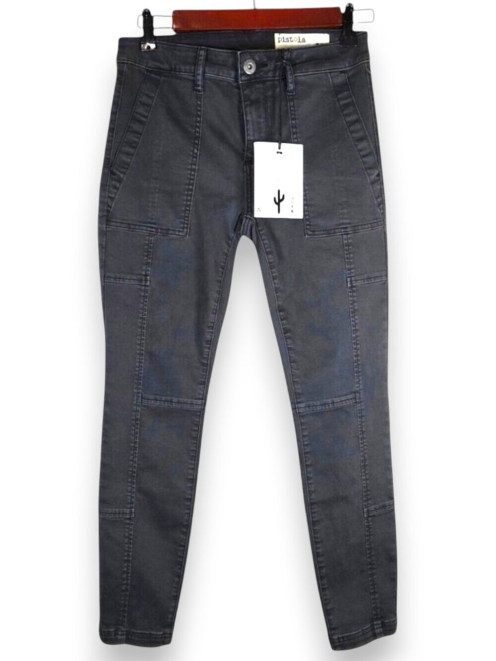 Pistola Alice Ink Black Gray Utility Skinny Moto Panel Stretch Denim Size 26 NWT - Picture 2 of 16